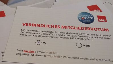 Stimmzettel zum Mitgliedervotum zum Eintritt in die GroKo